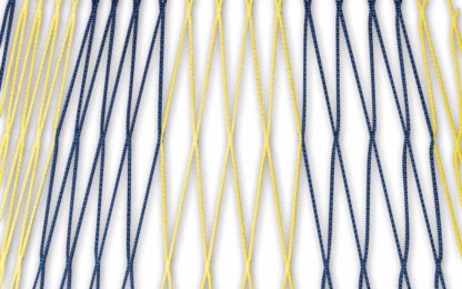 Tornetz Jugendtor 5,00 x 2,00 m, Farbe: blau-gelb in Diagonalstreifen, Auslage: 80/200 cm