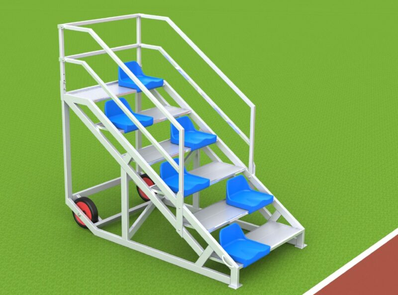 Zielrichtertreppe aus Aluminium für 6 Personen mit Sitzschalen von Zielrichtertreppe aus Aluminium für 6 Personen mit Sitzschalen von