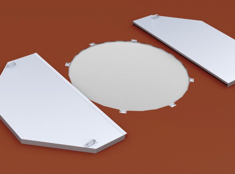 Abdeckung für Kugelstoßring aus Aluminium mit Tragegriffen von artec Sportgeräte Abdeckung für Kugelstoßring aus Aluminium mit Tragegriffen von artec Sportgeräte