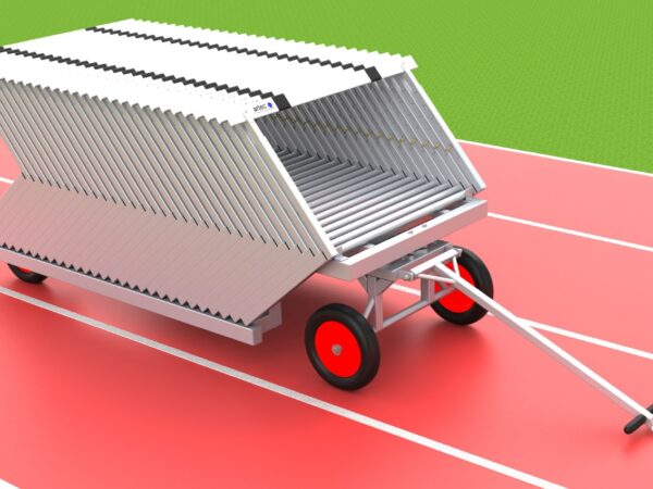 Hürdentransportwagen aus Aluminium für 30 Hürden, Beladung von hinten von artec Sportgeräte