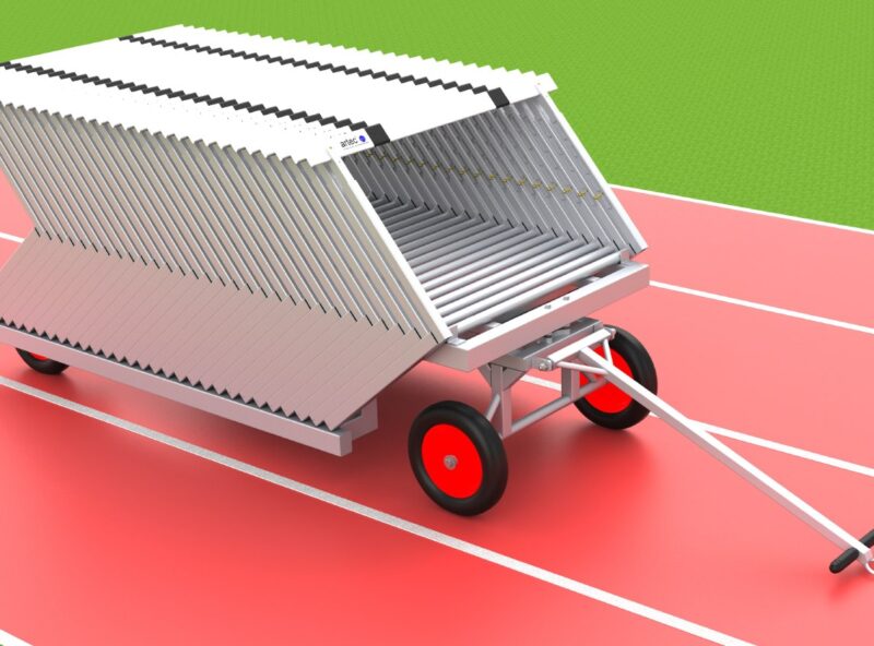 Hürdentransportwagen aus Aluminium für 30 Hürden, Beladung von hinten von artec Sportgeräte