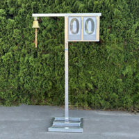 Runden-Anzeigetafel aus Aluminium mit Standfuß und Glocke