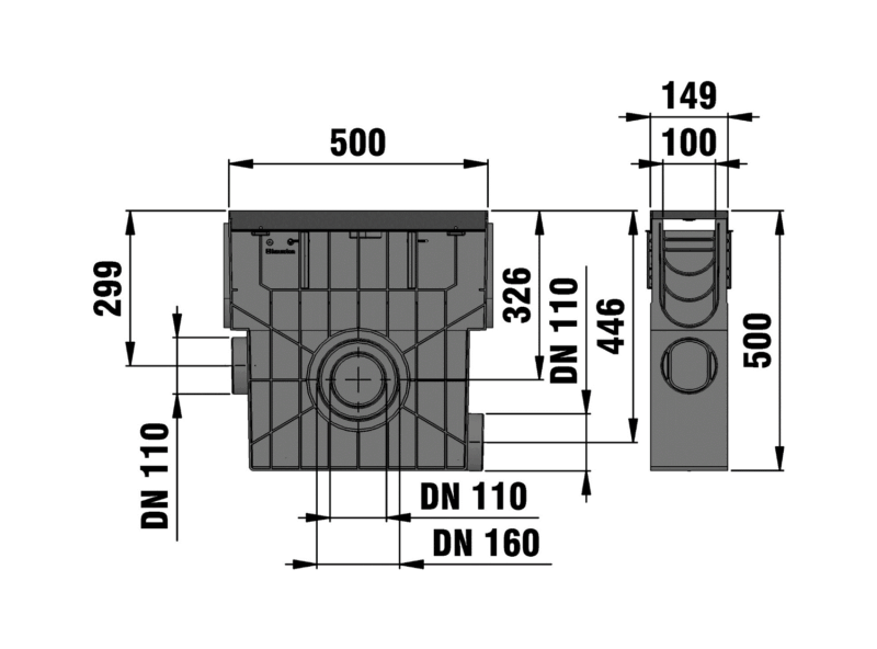 Technische Zeichnung_Einlaufkasten mit Revisionsöffnung 50030_technische Zeichnung_inkl.Revision