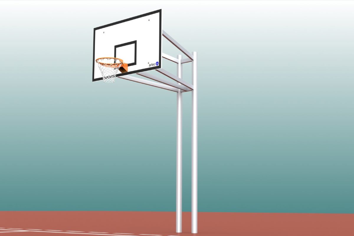 Basketball-Ständer aus Aluminium, Zweimast, Ausladung: 1,65 m, Profil: 100 x 120 mm, TÜV-geprüft von artec Sportgeräte