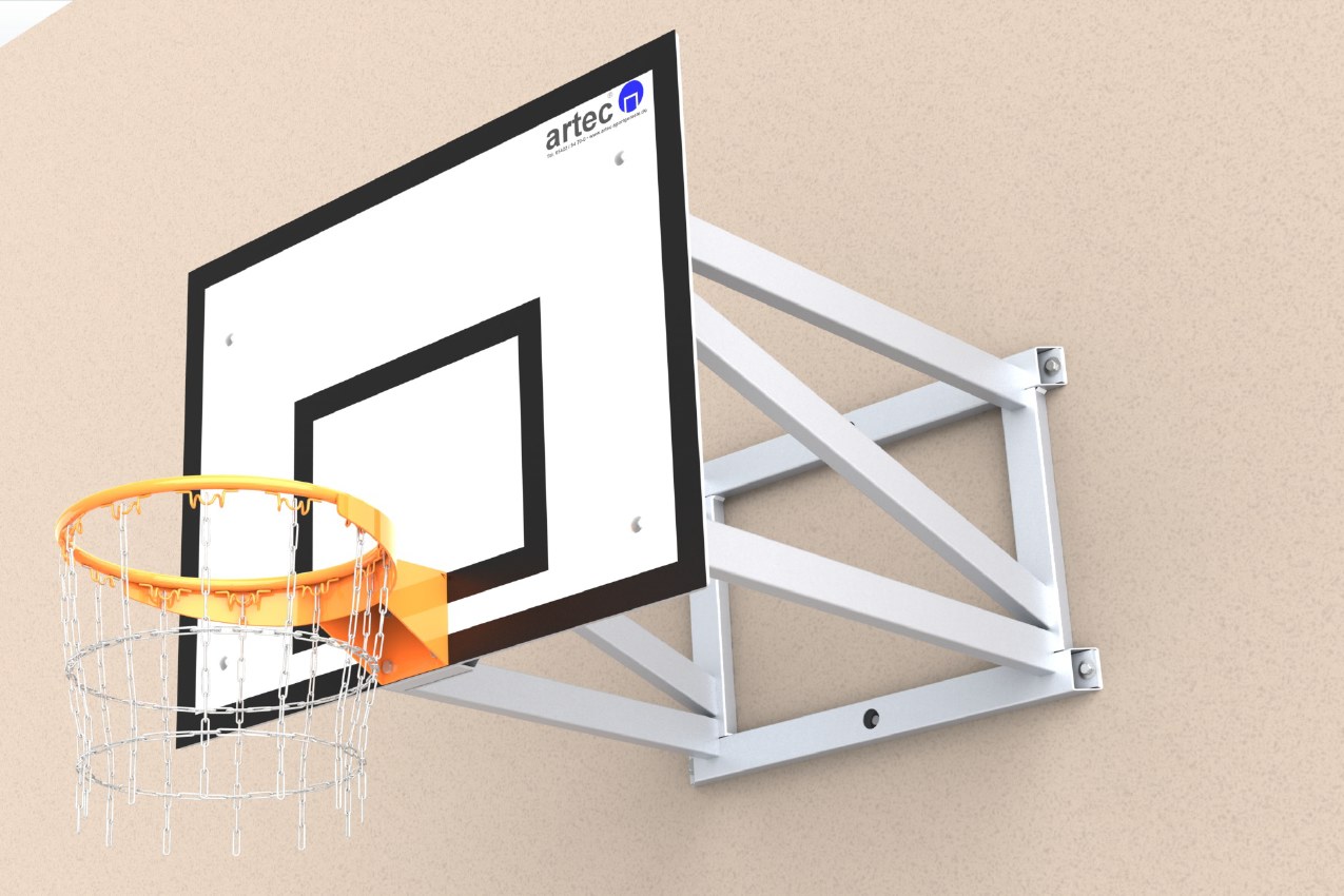Basketball-Wandkonstruktion aus Aluminium, in einem Stück verschweißt, Ausladung: 1,25 m von artec Sportgeräte
