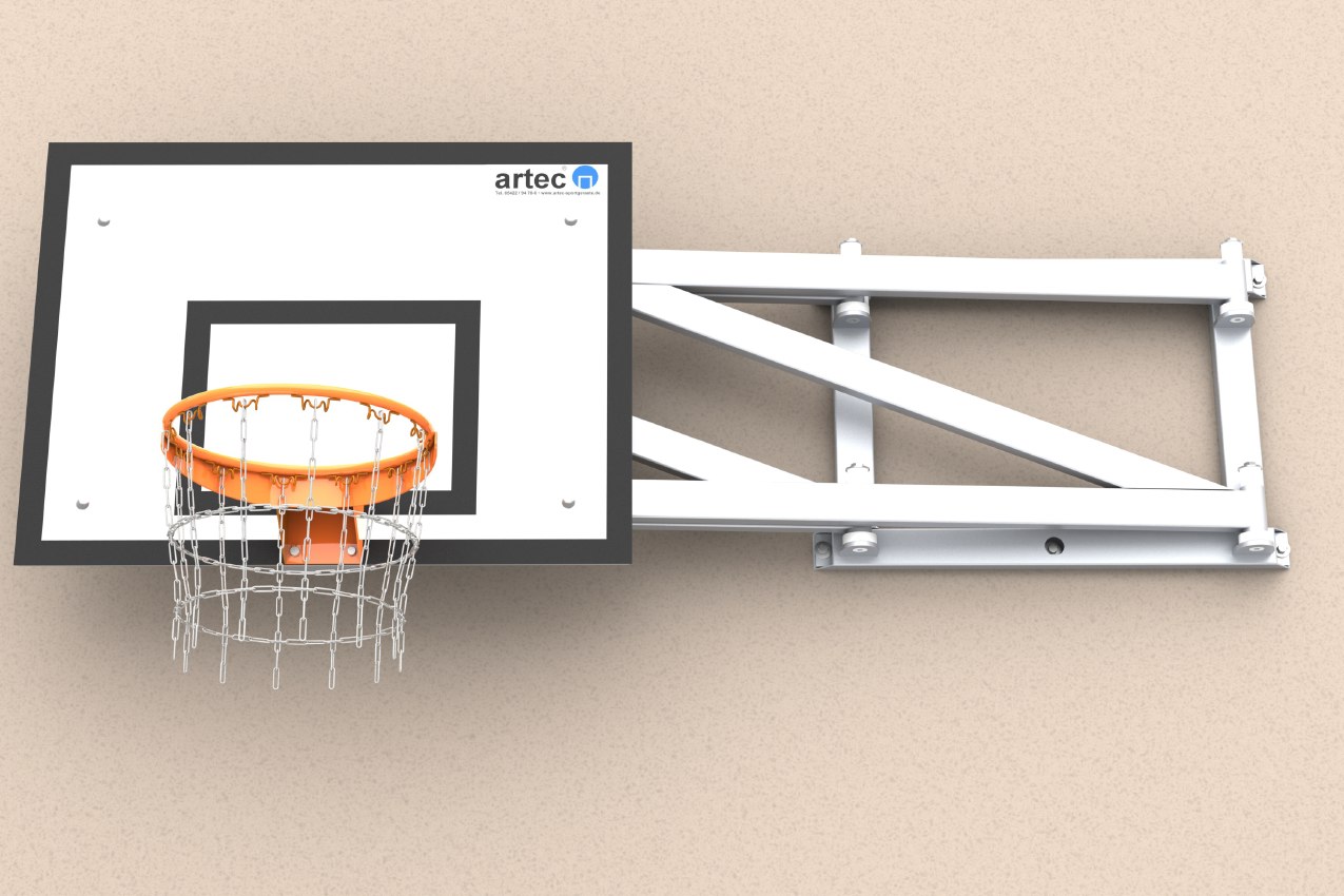 Basketball-Wandkonstruktion aus Aluminium, einklappbar, Ausladung: 1,65 m von artec Sportgeräte