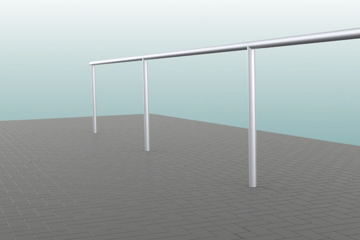 Barrieresystem aus Aluminium, Systemlänge: 50 m, innenliegende T-Verbinder, gebogene Ausführung eloxiert von artec