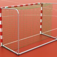 Handballtor aus Aluminium, eingefräste Netzaufhängung, Torrahmen in einem Stück verschweißt, Ausladung: 1,40 m, Farbe: rot/weiß, BW-Standard von artec