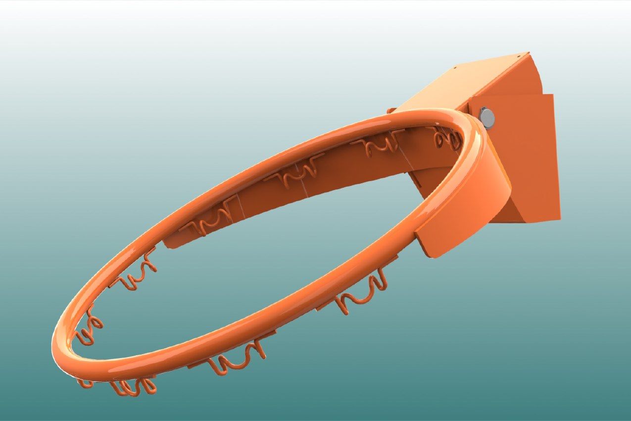 Basketballkorb aus Stahl, abklappbar ab 105 kg, feuerverzinkt und pulverbeschichtet, Farbe: orange von artec Sportgeräte