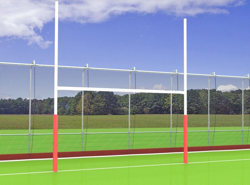 Rugbytor aus Aluminium gefertigt, Pfosten und Querprofil mit Überschub, Farbe: weiß pulverbeschichtet Rugbytor aus Aluminium gefertigt, Pfosten und Querprofil mit Überschub, Farbe: weiß pulverbeschichtet