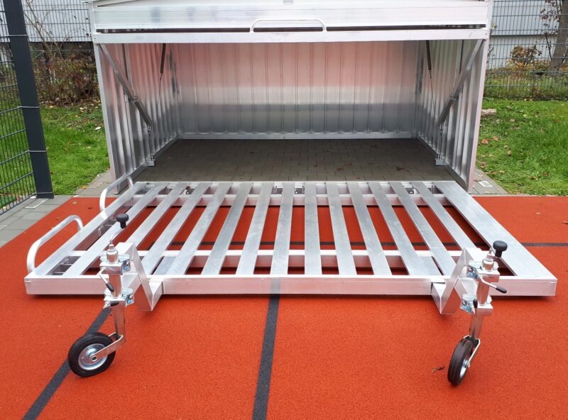 Fahrbares Auflageraster PREMIUM aus Aluminium für klappbare Hochsprungmatte, Abmessung 500 x 300 cm